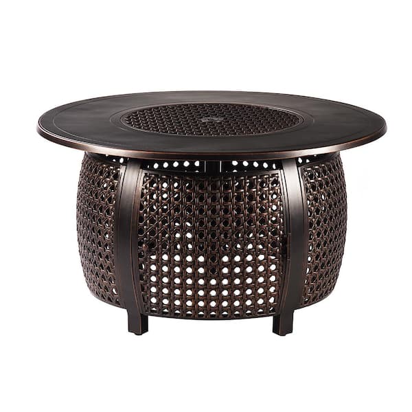 44 in. Round Aluminum Outdoor Propane Fire Table with Fire Beads, Lid and Covers in Copper