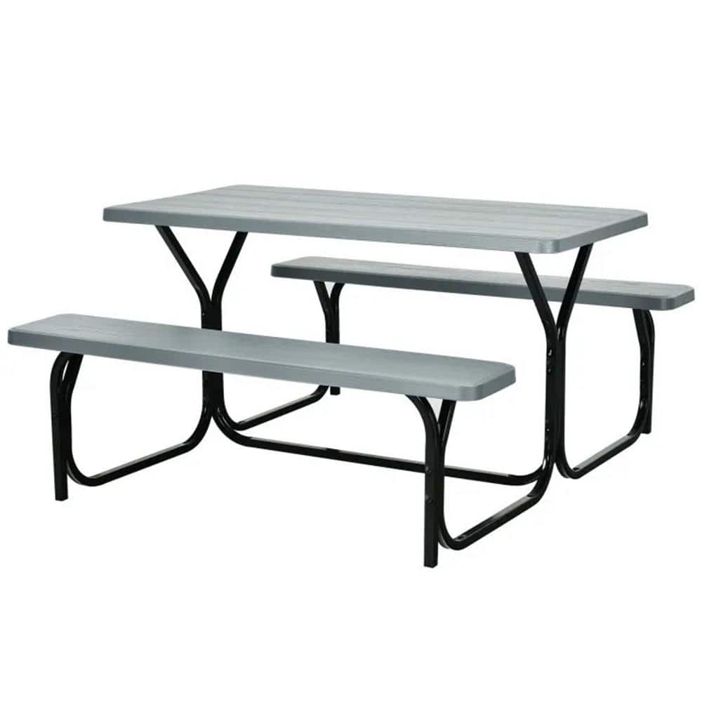 Gray Rectangular Polyethylene 28.5 in. Outdoor Dining Table without Extensi