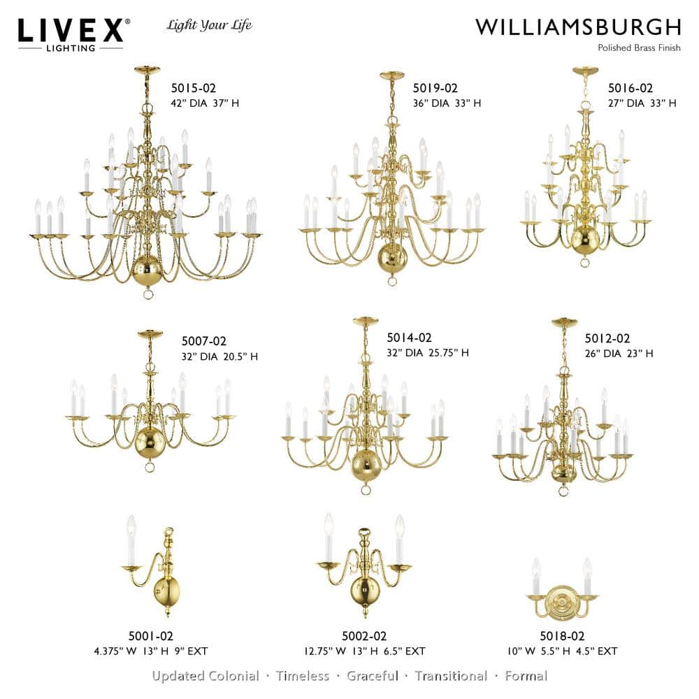 Elegant Colonial 12-Light Polished Brass Chandelier with Candelabra Base