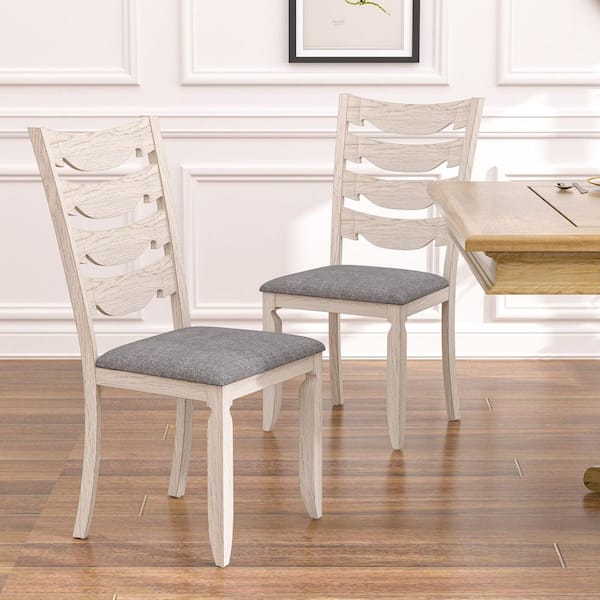 Set of 6 Wooden Ladder Back Dining Chairs with Padded Seat, Gray Farmhouse Kitchen Chairs for Home, Restaurant