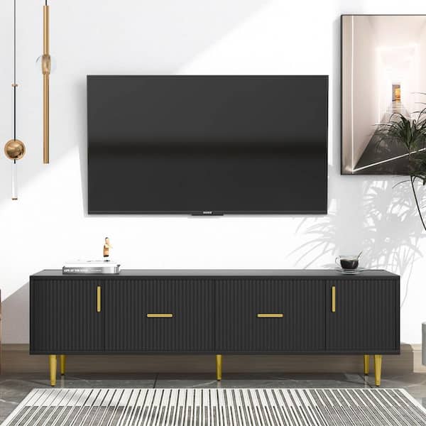 Polibi Black TV Stand Fits TV's up to 75 in. with 5 Champagne Legs