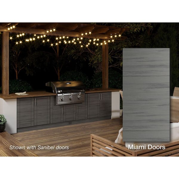 Miami Dark Ash 20-Piece 121.25 in. x 34.5 in. x 28.5 in. Outdoor Kitchen Cabinet Island Set