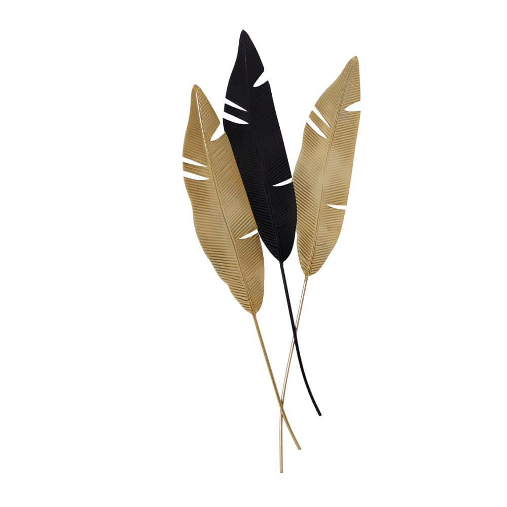 Contemporary Gold and Black Metal Palm Leaf Wall Sculpture