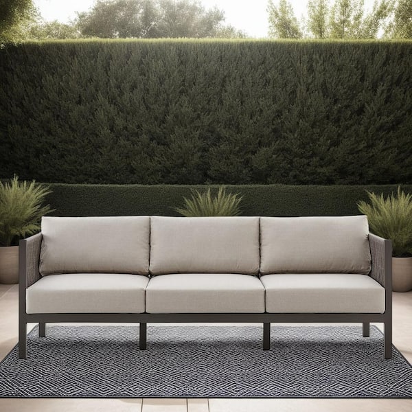 Armen Living Mareike Brown Aluminum Outdoor Couch with Brown Cushions