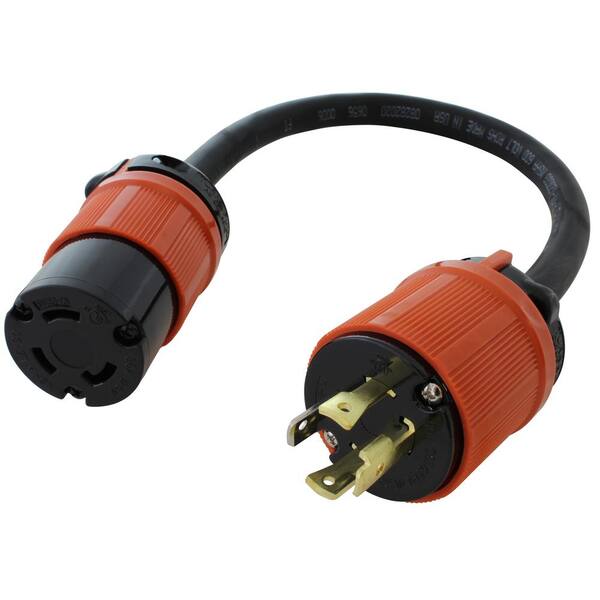 AC WORKS 1.5 ft. L14-30P 4-Prong 30A Locking Plug to L5-30R 30A 125 ...