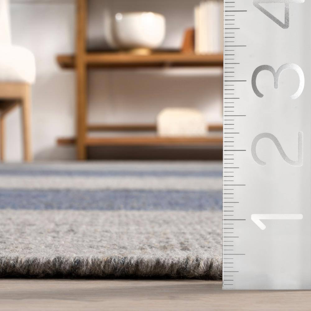 Blue and Gray Handmade Wool Plaid Area Rug 5' x 8'