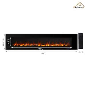 84 in. Recessed Electric Fireplace in Black