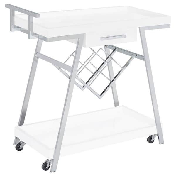 Coaster Kinney White High Gloss and Chrome Bar Cart