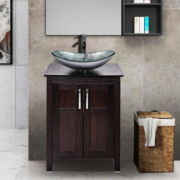 Puluomis 24 in. W x 19 in. D x 38 in. H Single Sink Bath Vanity in Blue with Blue Solid Surface Top and Mirror