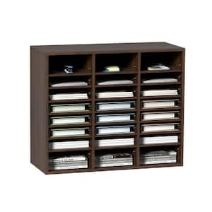 Literature Organizers, 24-Compartments Office Mailbox with Adjustable Shelves, Wood Literature 29 x 12 x 24.4 in. Brown