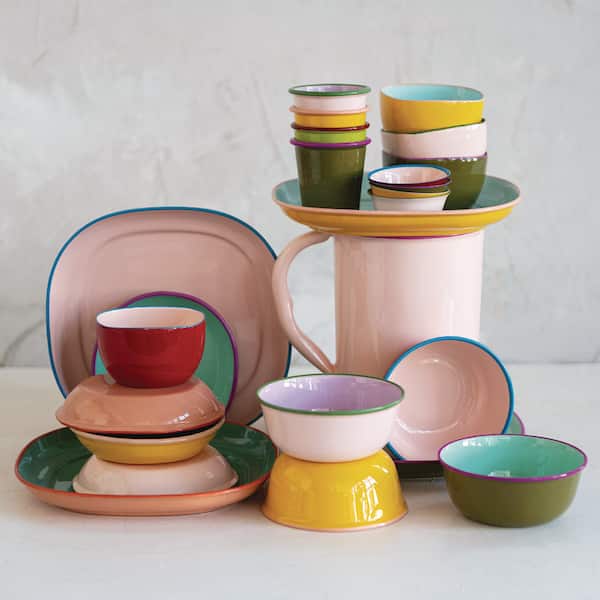 17.5 fl. oz. Multi-Colored Enameled Stainless Steel Round Bowl (Set of 12)