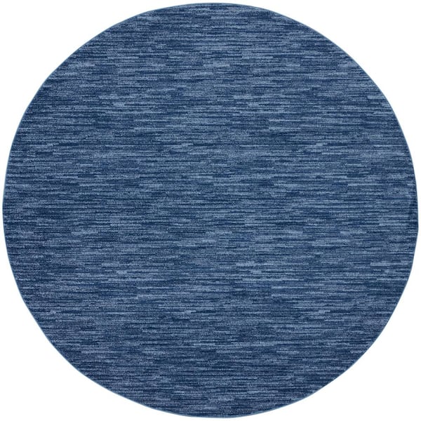 Nourison Essentials 6 ft. x 6 ft. Navy Blue  Round Solid Contemporary Indoor/Outdoor Patio Area Rug