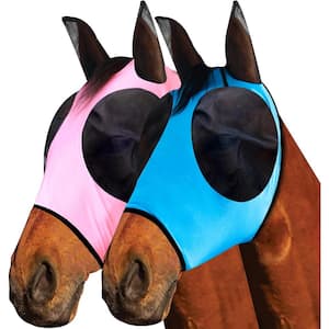 2-Piece Horse Fly Mask with Ears Soft Fine Mesh with UV Protection, Breathable and Stretchy Fabric, One Size Fits All