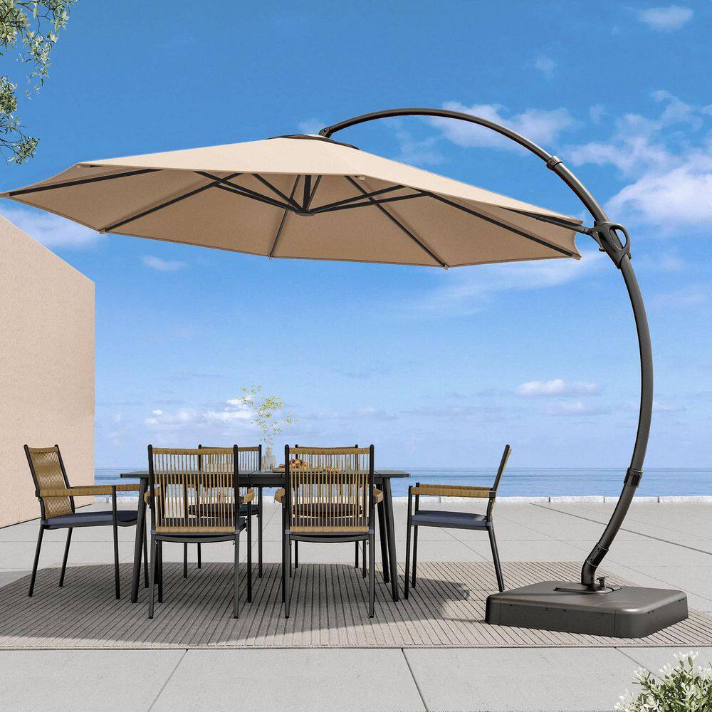 10 ft. Metal Outdoor Patio Cantilever Patio Umbrella Offset Hanging Umbrella with 360° Rotation in Beige price history on PriceWatchPro