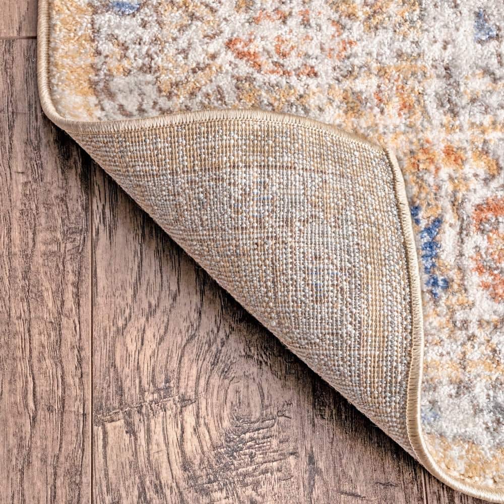 Gold and Beige Rectangular 4' x 6' Synthetic Area Rug