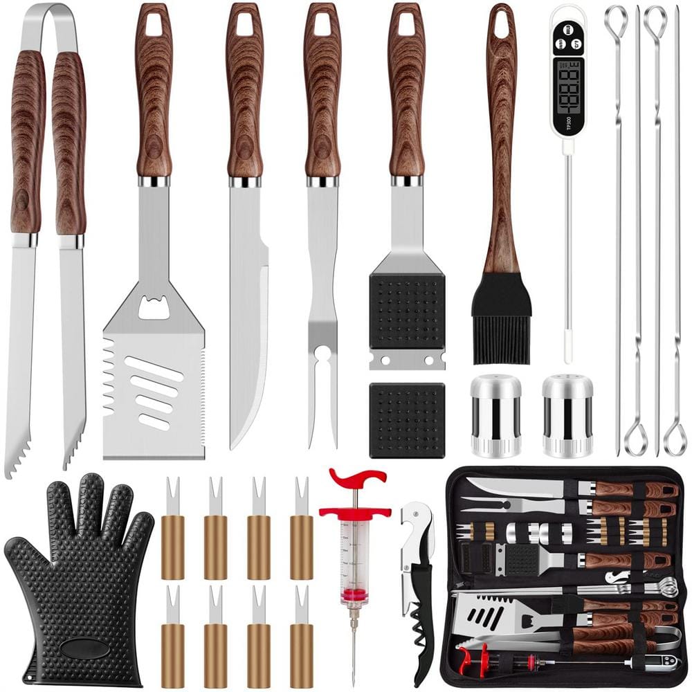 Dyiom 38-Piece Stainless Steel BBQ Grill Accessories Set in Black