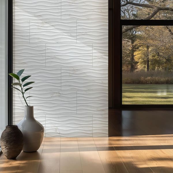 MSI Take Home Tile Sample-Lumino Wavy White 4 in. x 4 in. Glossy