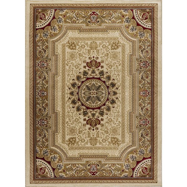 Tayse Rugs Sensation Oriental Ivory 5 ft. x 8 ft. Indoor Area Rug