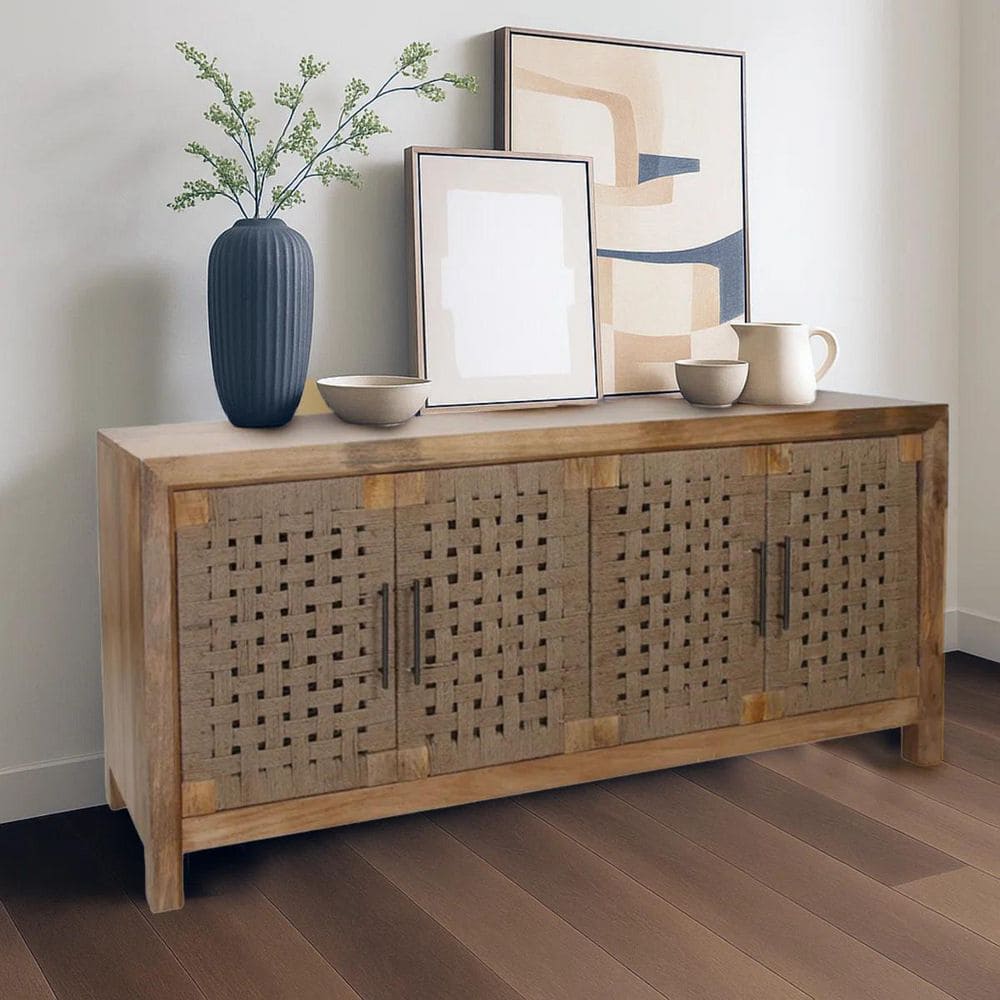 Coast to Coast Bannock Woven 70 in. Brown Rectangle Wood Console Table with Shelves and Doors price history on PriceWatchPro