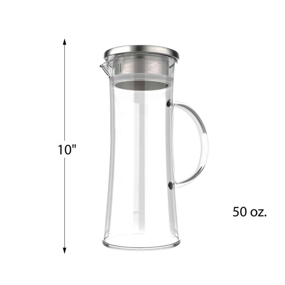 50 oz Clear Glass Pitcher with Stainless Steel Lid