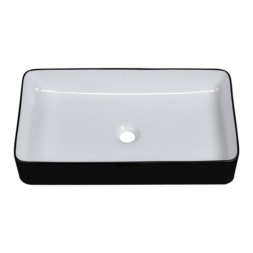 24 in. Bathroom Sink Matte Black Ceramic Rectangular Vessel Sink without Faucet price history on PriceWatchPro