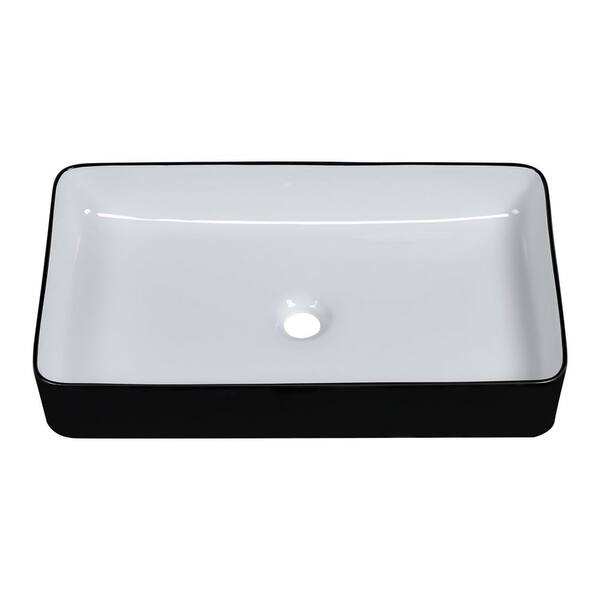 Sarlai 24 in. Bathroom Sink Matte Black Ceramic Rectangular Vessel Sink without Faucet
