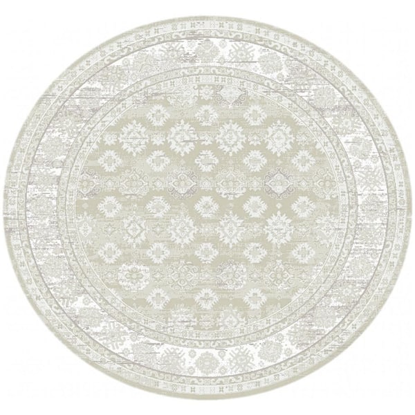 Dekor Ivory Beige 8 ft. Round x 8 ft. Medallion Traditional Round Area Rug
