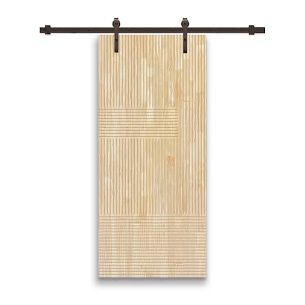 CALHOME 24 in. x 80 in. Japanese Series Pre Assemble Natural Wood Unfinished Interior Sliding Barn Door with Hardware Kit