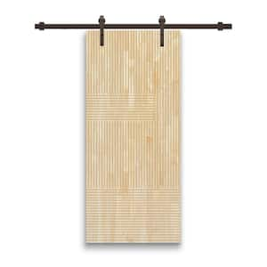 24 in. x 84 in. Japanese Series Pre Assemble Natural Wood Unfinished Interior Sliding Barn Door with Hardware Kit