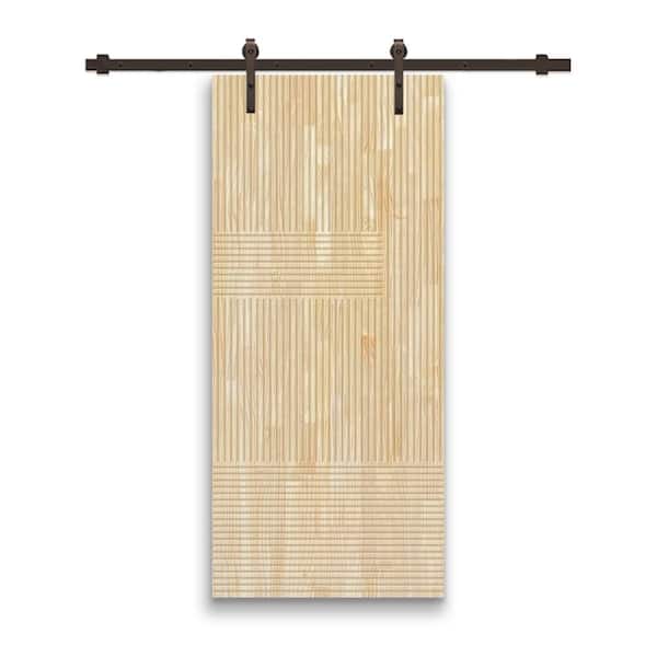 CALHOME Japanese 36 in. x 96 in. Pre Assemble Natural Wood Unfinished Interior Sliding Barn Door with Hardware Kit