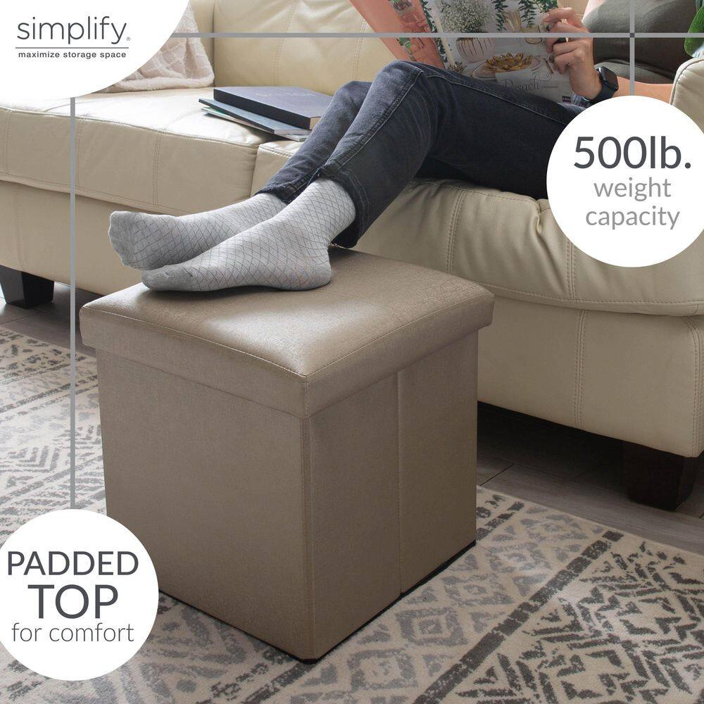 Bronze Faux Leather Folding Storage Ottoman Cube