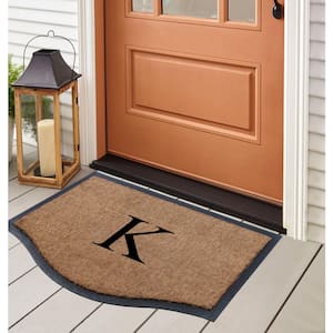 A1HC Solid Black 24 in. x 38 in. Rubber and Coir Floral Border Outdoor Durable Monogrammed K Door Mat