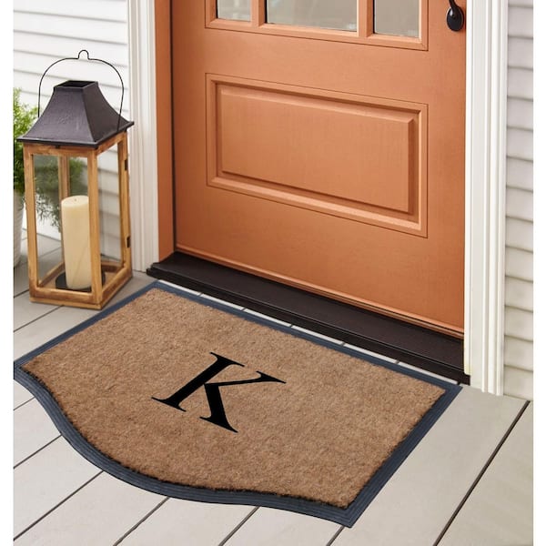 A1 Home Collections A1HC Solid Black 24 in. x 38 in. Rubber and Coir Floral Border Outdoor Durable Monogrammed K Door Mat