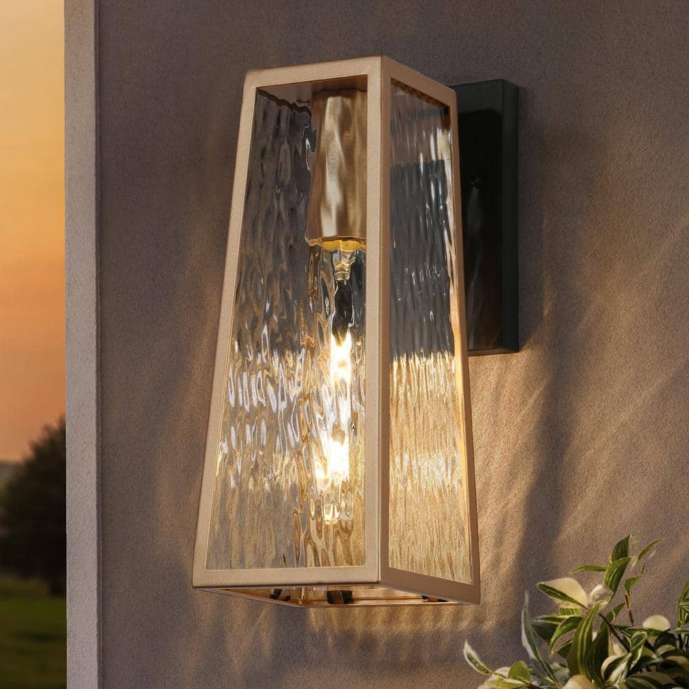 Medium Black and Gold Outdoor Metal Lantern Sconce with Clear Glass