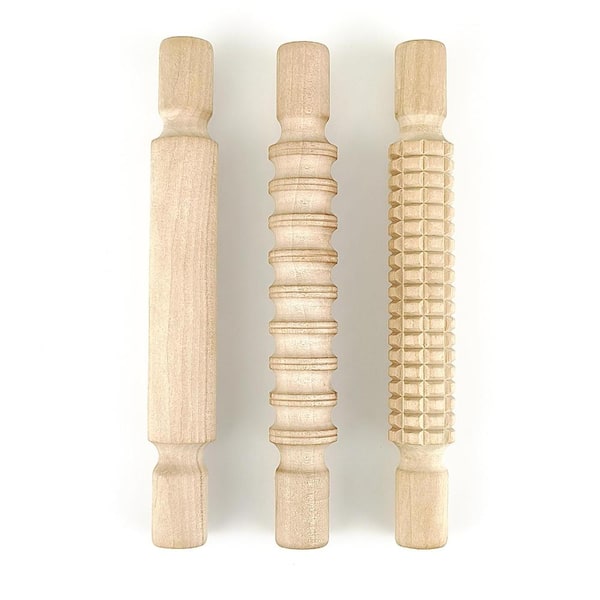 Natural Solid Wood Mini Rolling Pin Set 3-Pack 8 Inch Smooth for Kids Clay Pottery Fondant and Dough