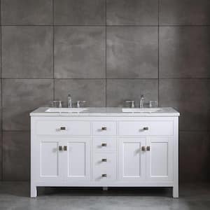 Memphis 60 in. W x 22 in. D x 33.7 in. H Double Bathroom Vanity in White with White Carrara Style Stone Top with Sinks