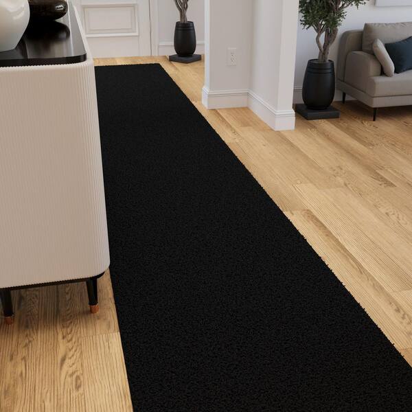 Cozy Plush Non-Slip Rubberback Soft Black 3 ft. x 29 ft. Indoor Runner Rug