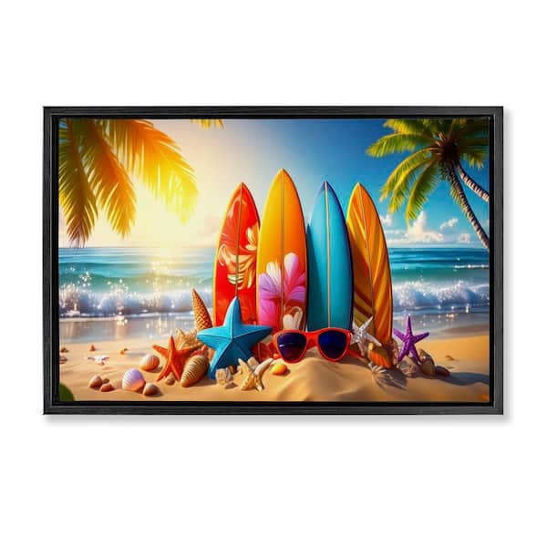 Stupell Industries Tropical Surf and Turf by Alina Georgescu Black Floater Frame Coastal Graphic Art Print 17 in. x 25 in.