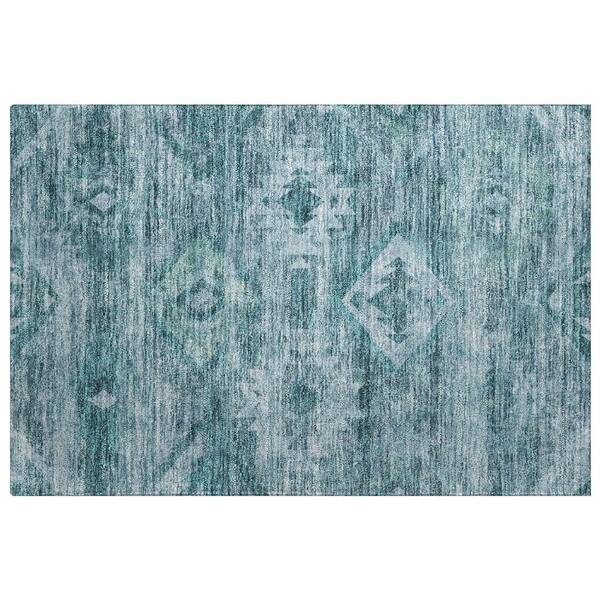 Dream Shag Premium Machine Washable Abstract ADS837 Teal 3 ft. x 4 ft. Area Rug