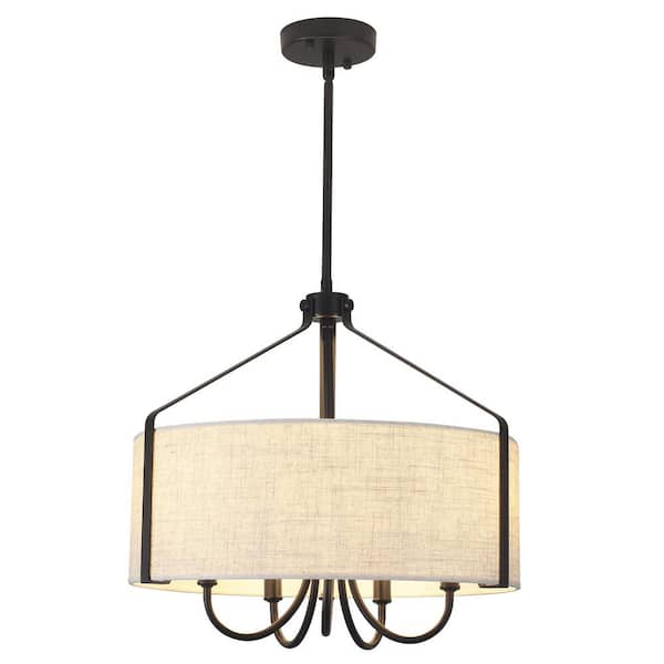 5-Light Black Candlestick Hanging Linear Chandelier Lighting Fixture with Cloth Shade for Kitchen Island