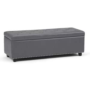Hamilton 48 in. Wide Transitional Rectangle Storage Ottoman in Stone Grey Faux Leather