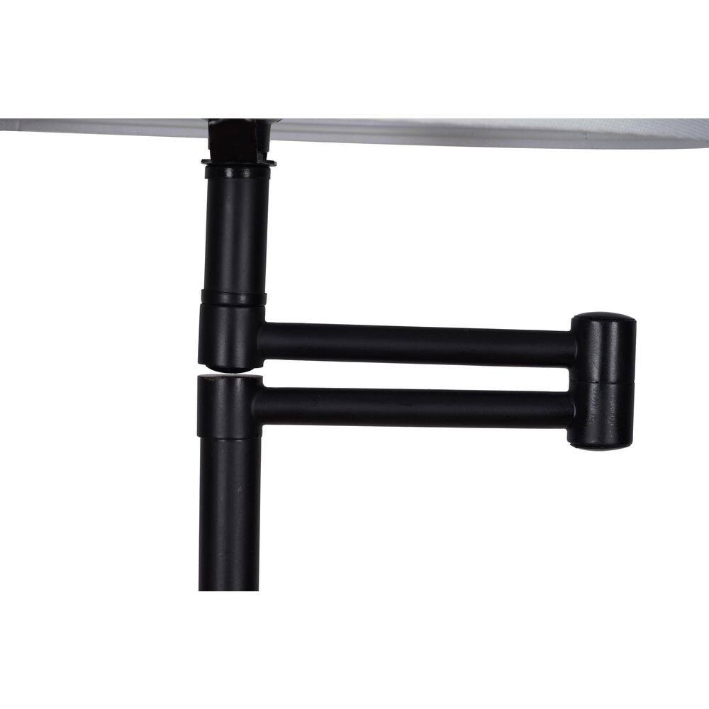 Black Metal Swing Arm Floor Lamp with White Linen Shade