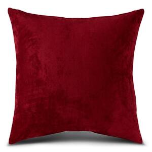 Solid Ruby Velvet 24 in. x 24 in. Square Throw Pillow Cover