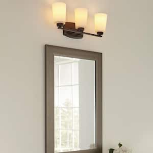 Franport 21 in. 3-Light Bronze Traditional Chic Wall Bathroom Vanity Light with Etched White Glass Shades