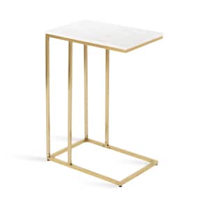 Lockhardt 18.50 in. White Rectangle Natural Stone Glam End Table