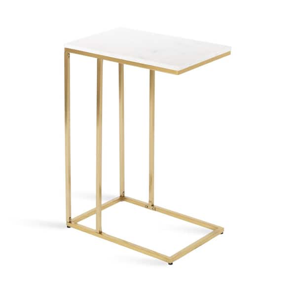 Kate and Laurel Lockhardt 18.50 in. White Rectangle Natural Stone Glam End Table