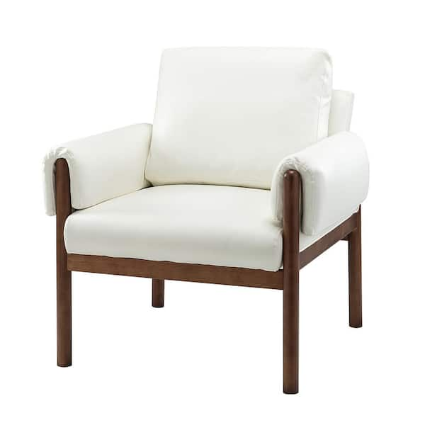 JAYDEN CREATION Adele White Armchair with Solid Wood Legs CHAF0341