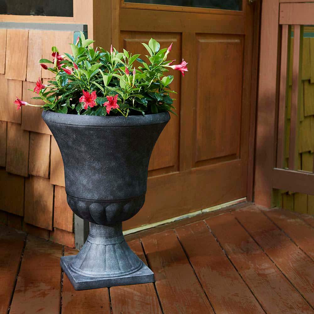 Winston 16 Inch Black Resin Outdoor Urn Planter