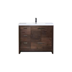 Dolce 42 in. W Bath Vanity in Rosewood with Reinforced Acrylic Top in White with White Basin and Left Side Drawers