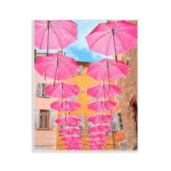 Stupell Industries Pink Umbrellas in Town by Graffi*tee Studios Unframed Architecture Graphic Art Print 14 in. x 11 in.